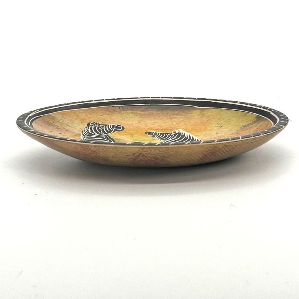 Zebra Oval Trinket Dish Hand Carved Painted Wood Africa Safari Theme Home Decor - Picture 3 of 7